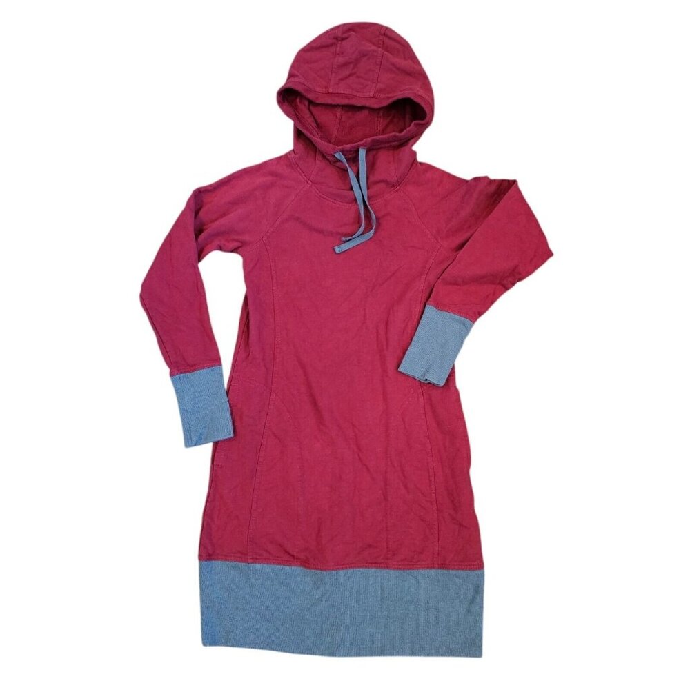 Toad And Co Hooded Sweatshirt Dress Dark Red XS Organic Cotton Pockets Casual